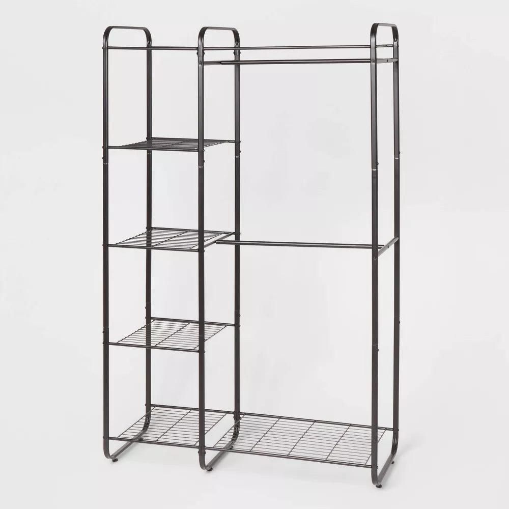 Freestanding Metal Clothes Stand with Shelves