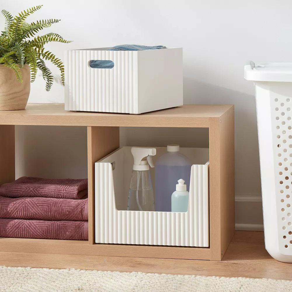 Open Front Wooden Storage Bin