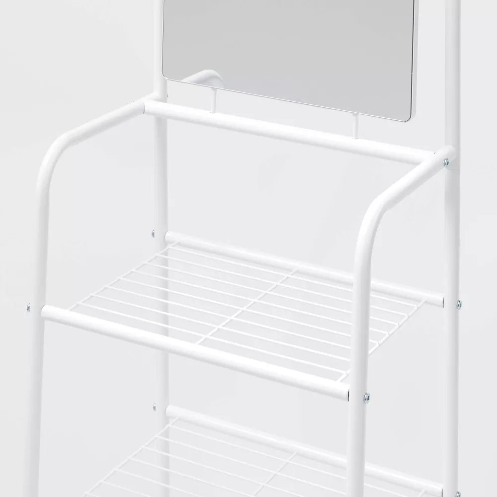Metal Clothes Stand with Mirror and Storage Shelves